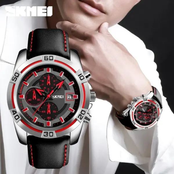 SKMEI 9156 Leather Chronograph Watch SKMEI 9156 Relógio Cronógrafo com Pulseira de Couro – foto 6