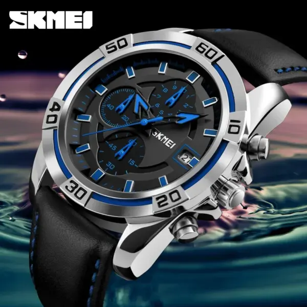 SKMEI 9156 Leather Chronograph Watch SKMEI 9156 Relógio Cronógrafo com Pulseira de Couro – foto 5