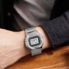 SKMEI 1456 Silver on Wrist SKMEI 1456 silver square digital watch on the wrist