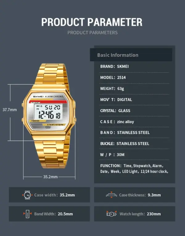 SKMEI 2514 SKMEI 2514 Retro Digital Steel Watch – photo 5